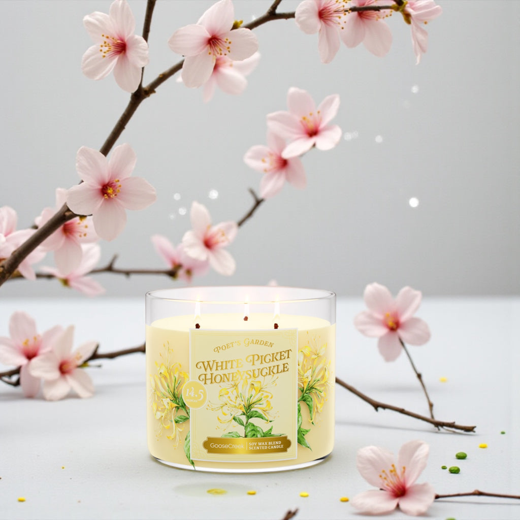 Poet's Garden (White Picket Honeysuckle) Candle 14.5oz + Artisanal Soap (birds in love design)