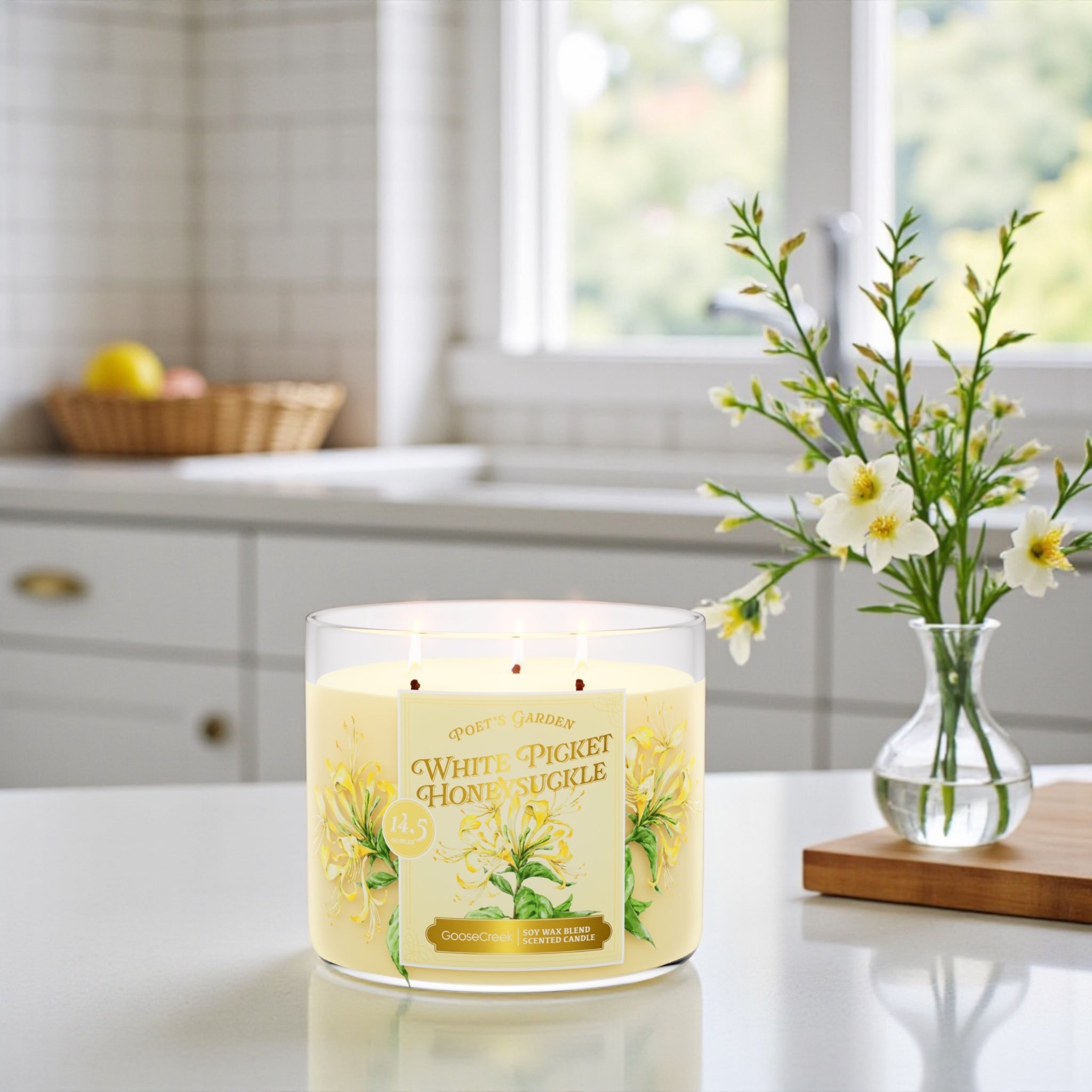 Poet's Garden (White Picket Honeysuckle) Candle 14.5oz + Artisanal Soap (birds in love design)