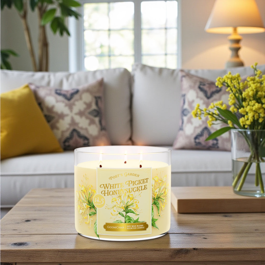 Poet's Garden (White Picket Honeysuckle) Candle 14.5oz + Artisanal Soap (birds in love design)