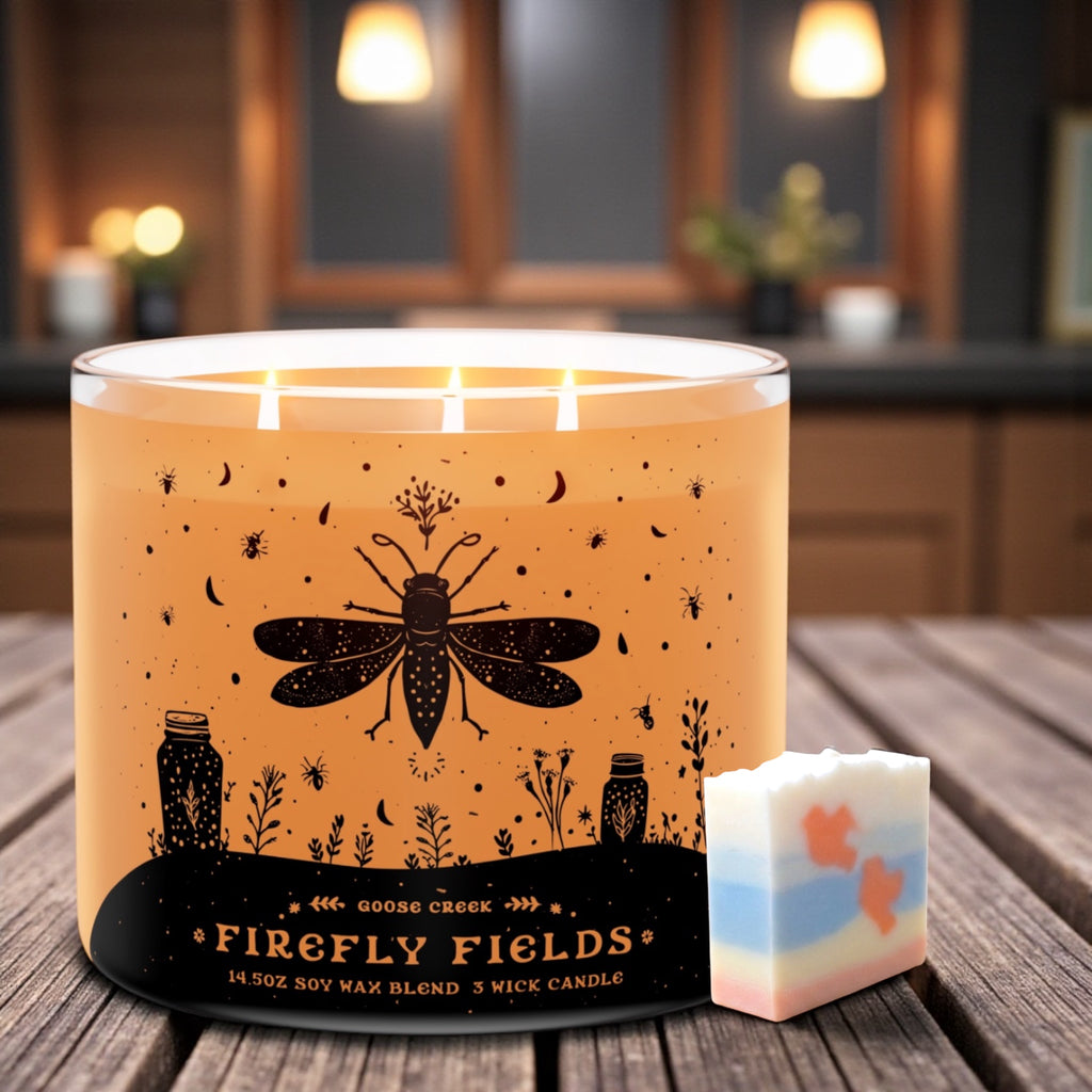 Firefly Fields Candle 14.5 oz + Artisanal soap (Birds in love design)