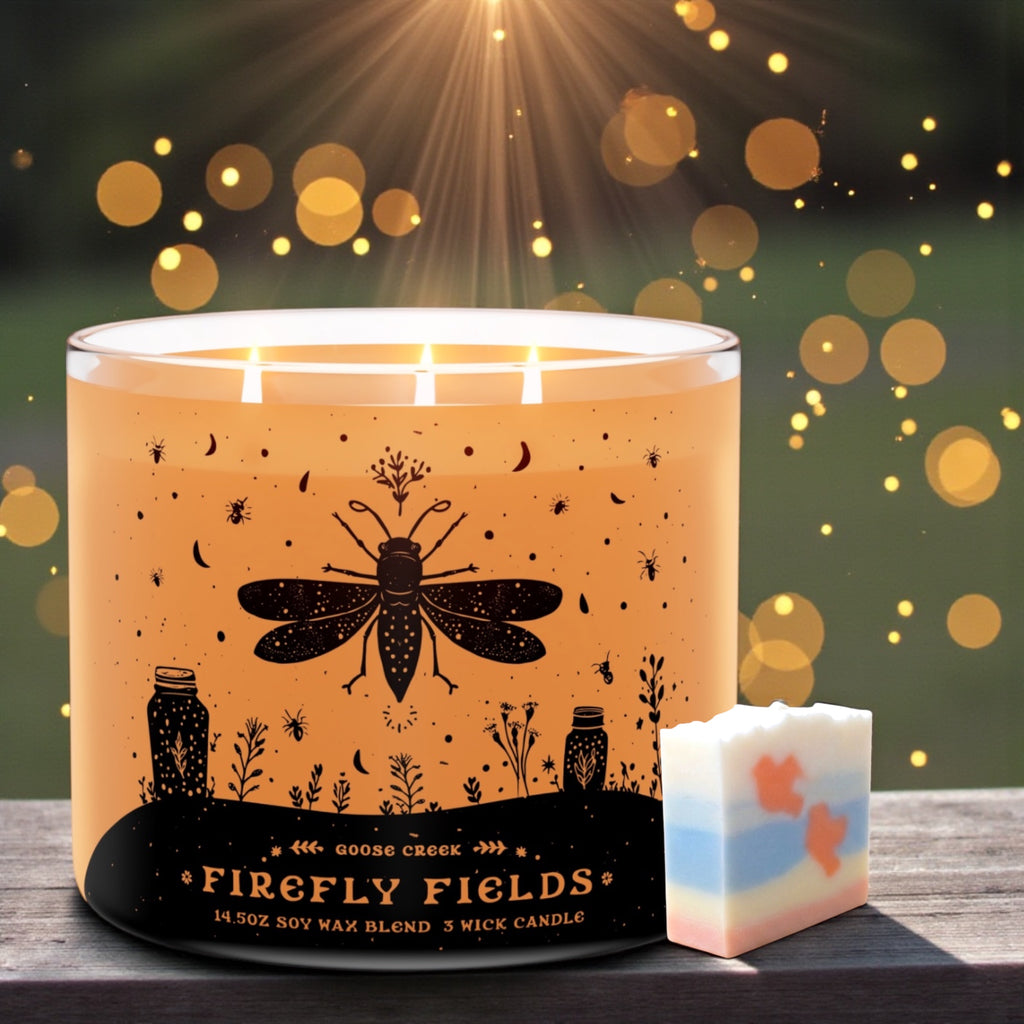 Firefly Fields Candle 14.5 oz + Artisanal soap (Birds in love design)