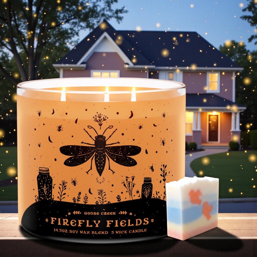 Firefly Fields Candle 14.5 oz + Artisanal soap (Birds in love design)