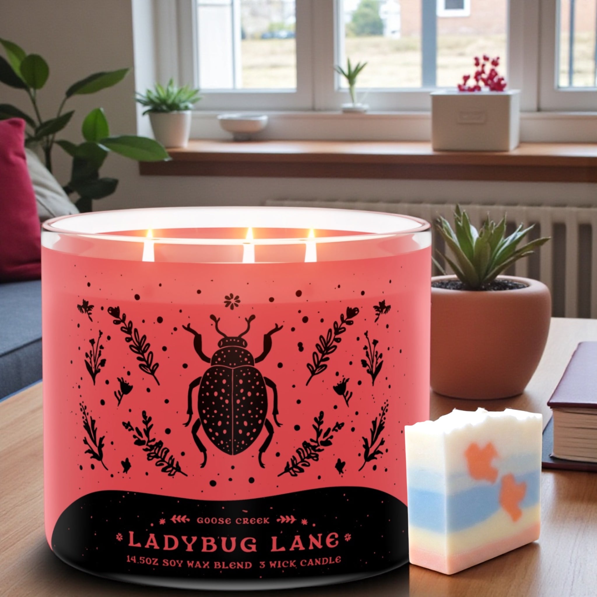 LadyBug Lane Candle 14.5oz +Artisanal Soap (Birds in Love design)