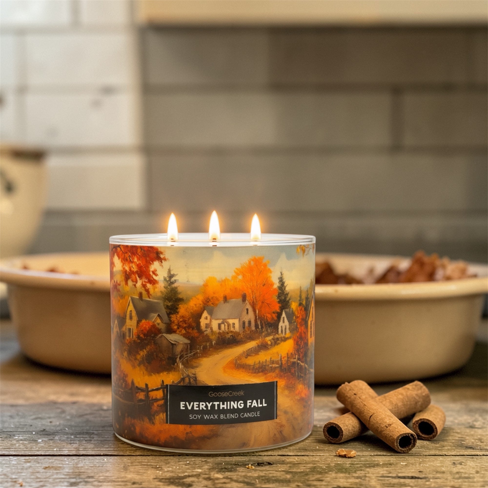 Everything Fall Soy Wax Blend Candle, 3-Wick, Apples Peel, Pumpkin, Autumn Spice and Cedarwood Scented