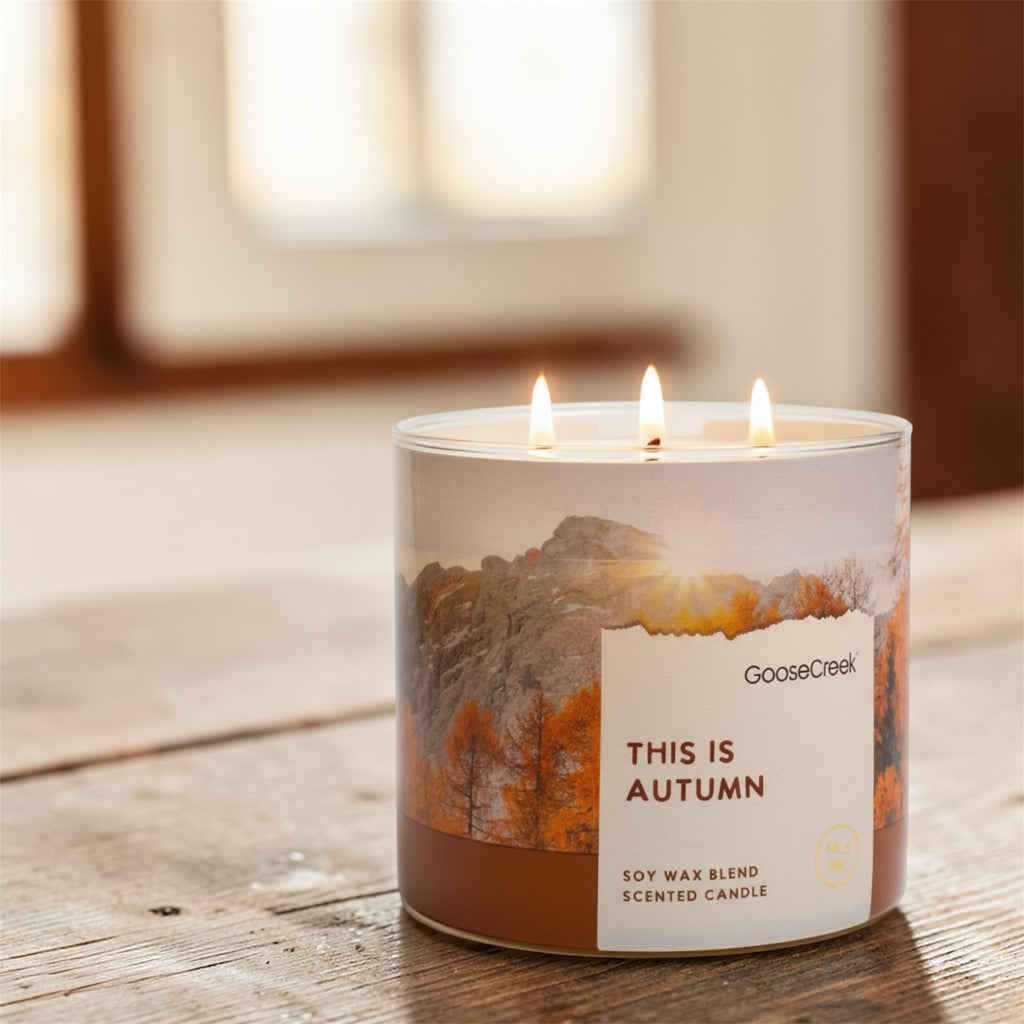 This Is Autumn Scented Candle, Soy Wax Blend, 3-Wick, Apples, Leaves, Oats, Caramel & Spice