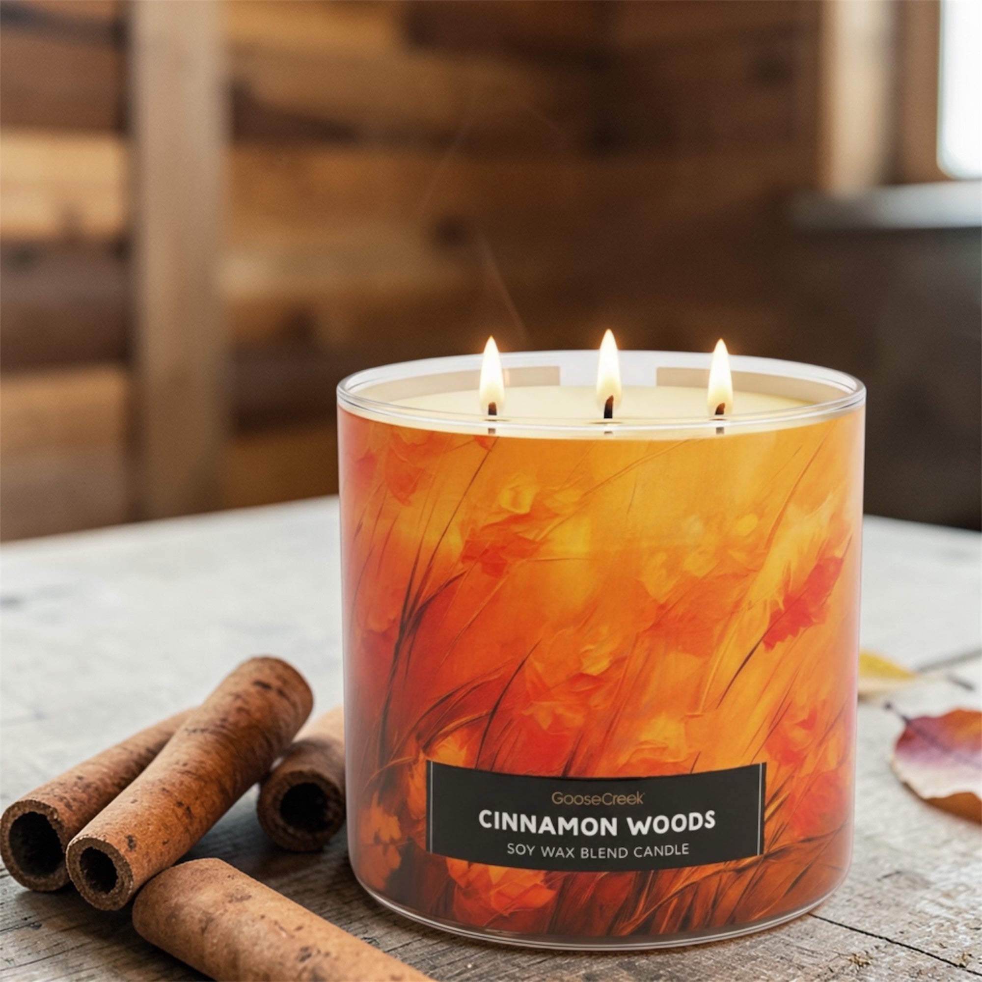 Cinnamon Woods Soy Wax Blend Candle 14.5 oz, Ground Cinnamon, Rustic Cedar & Autumn Spice