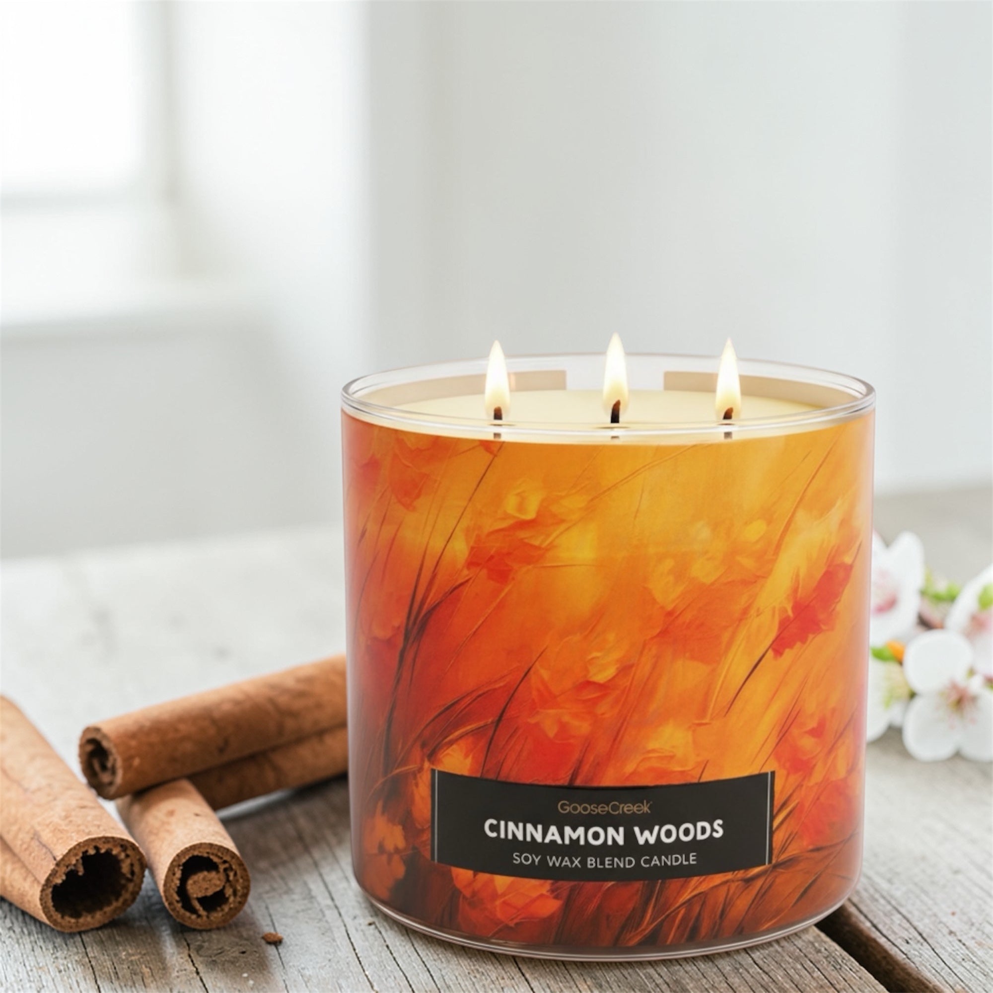 Cinnamon Woods Soy Wax Blend Candle 14.5 oz, Ground Cinnamon, Rustic Cedar & Autumn Spice