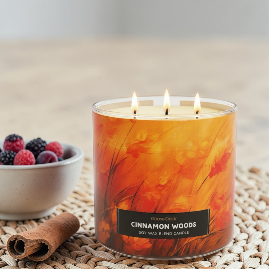 Cinnamon Woods Soy Wax Blend Candle 14.5 oz, Ground Cinnamon, Rustic Cedar & Autumn Spice