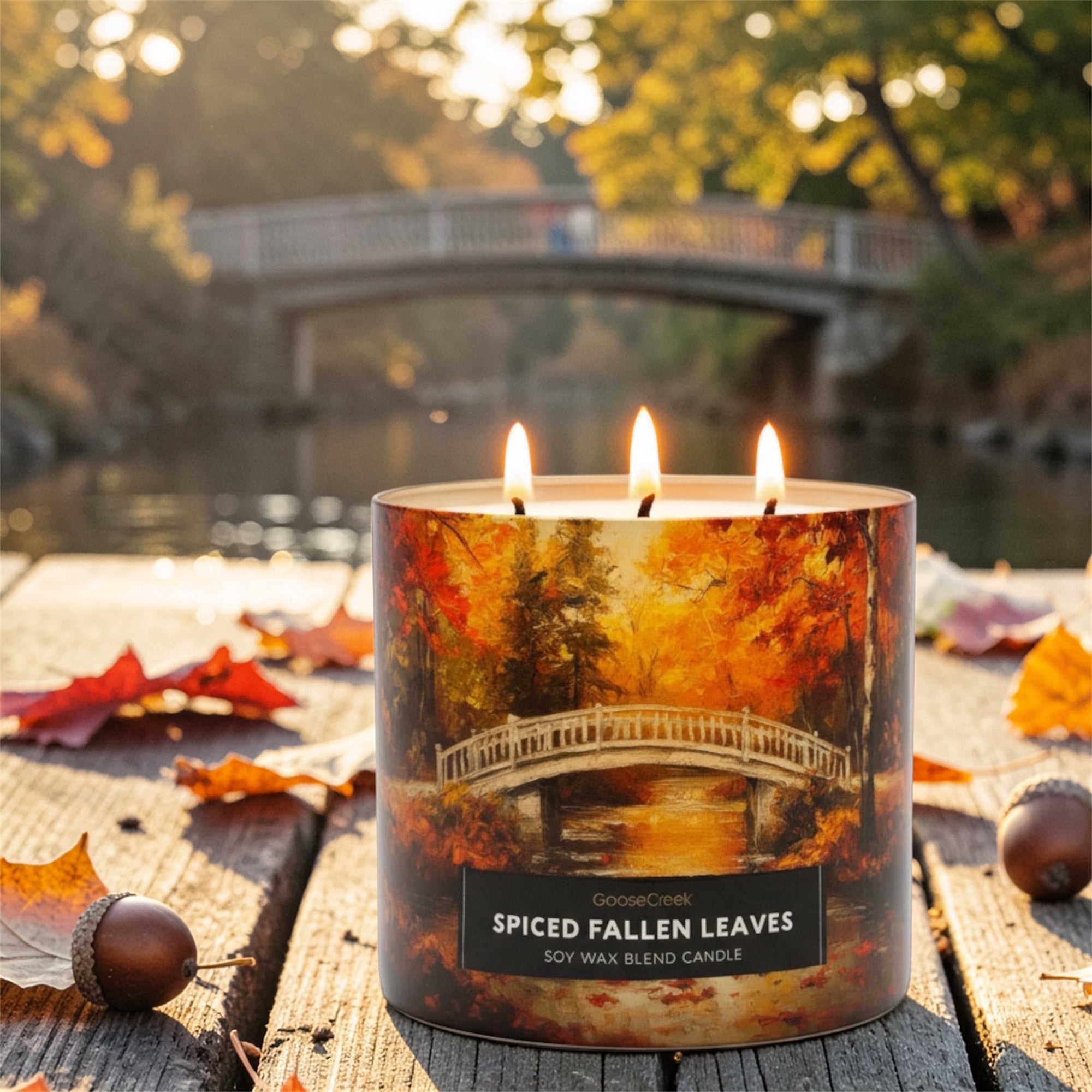 Spiced Fallen Leaves Soy Wax Blend Candle, Crisp Apples Pear Nectar, Autumn Spice