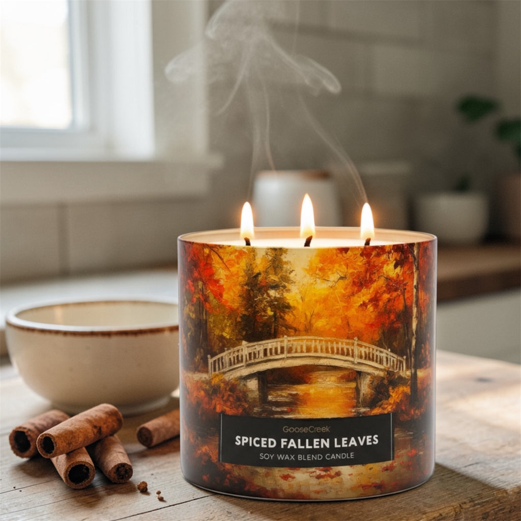 Spiced Fallen Leaves Soy Wax Blend Candle, Crisp Apples Pear Nectar, Autumn Spice