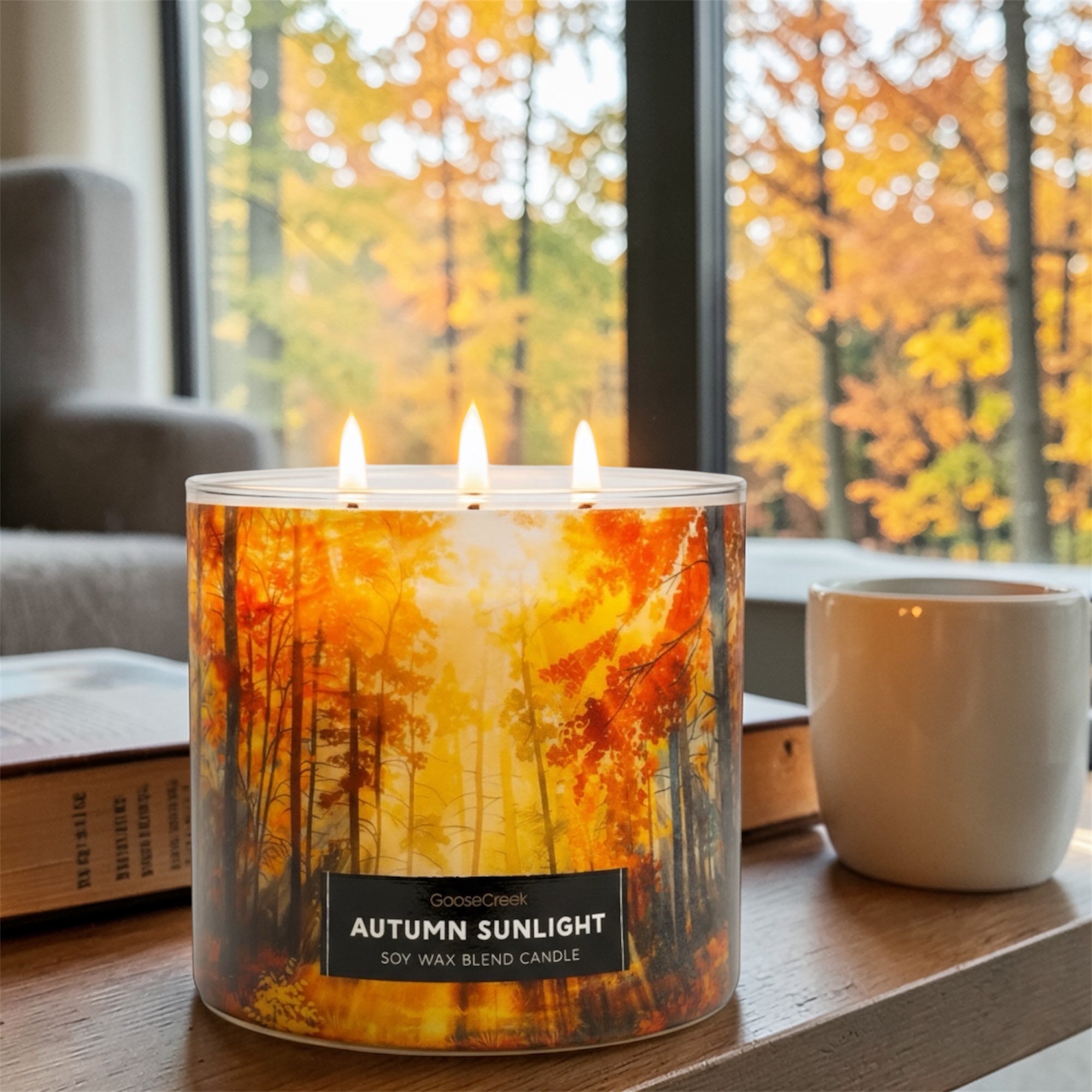 Autumn Sunlight Soy Wax Blend Candle, 3-Wick, Spiced Citrus, Cinnamon Stick, Warm Cardamom, Sunlit Foliage