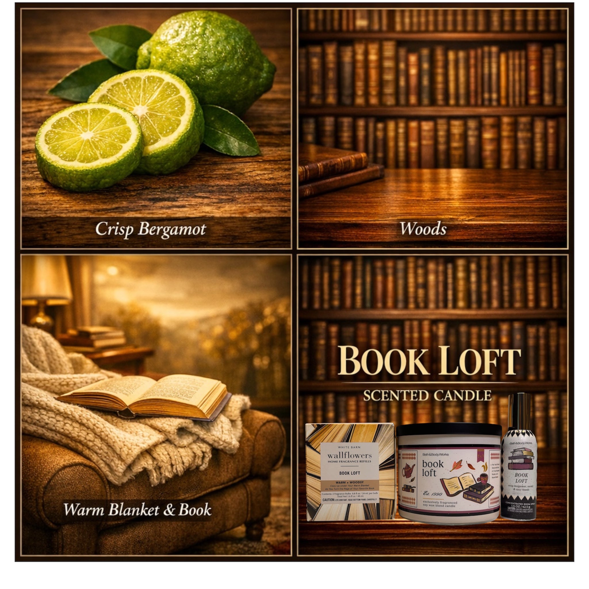 Book loft fragrance set; 1 Candle 1 room spray 2pack wallflowers