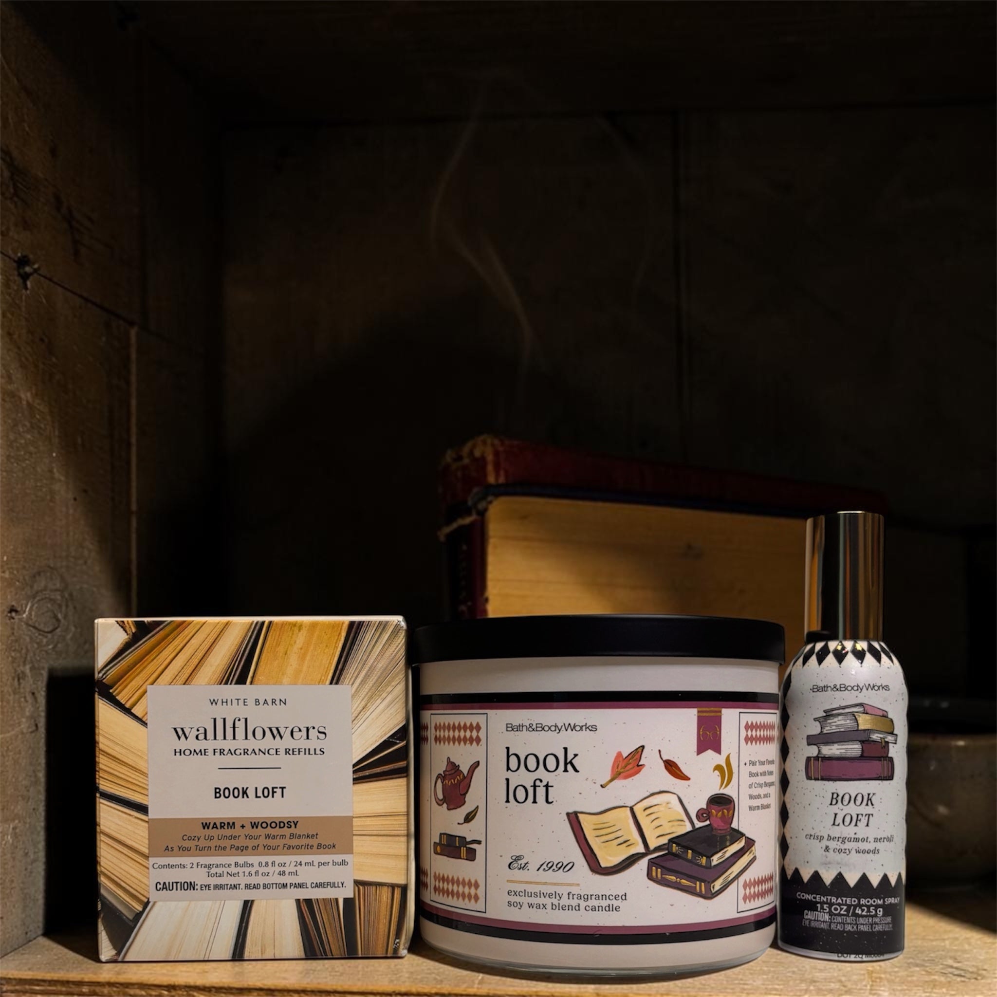 Book loft fragrance set; 1 Candle 1 room spray 2pack wallflowers