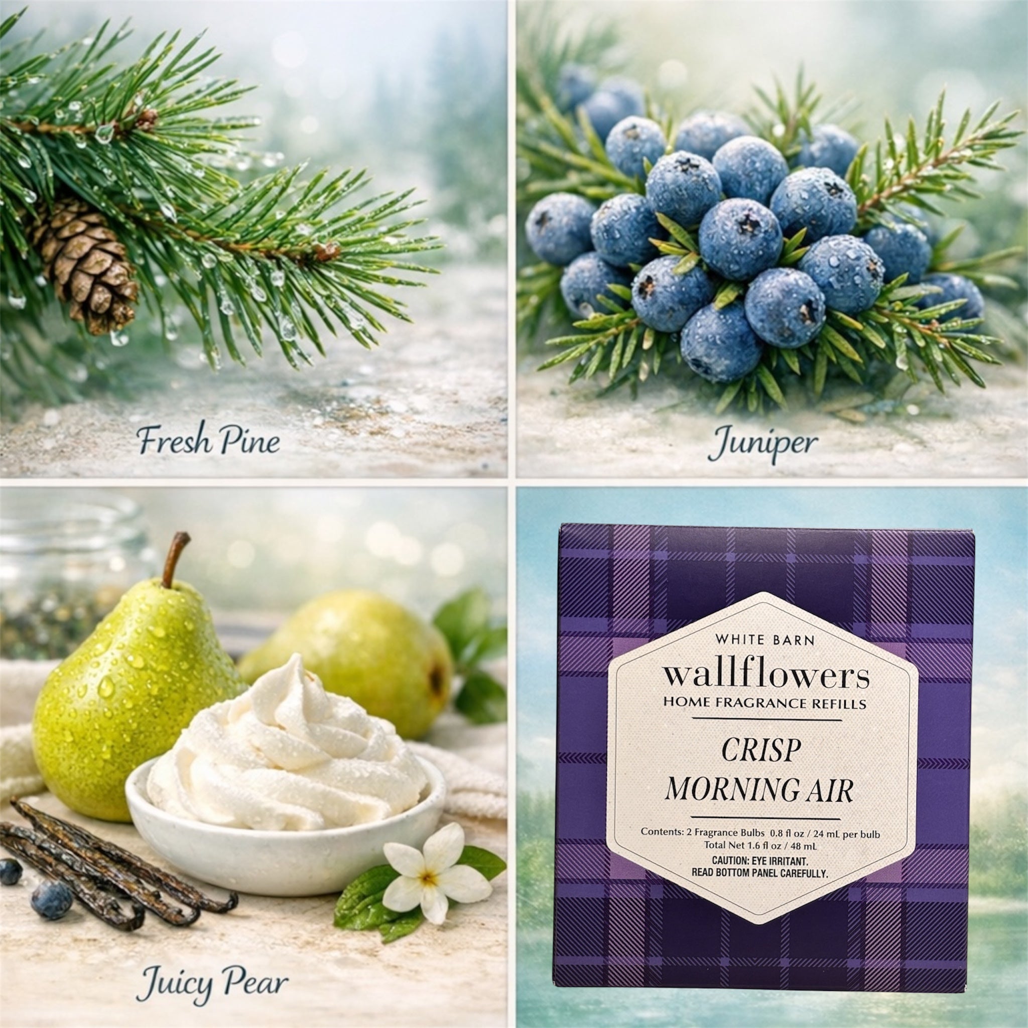 White Barn Crisp Morning Air Wallflowers Refill 4pack/ Fresh & Clean Home Fragrance plugs