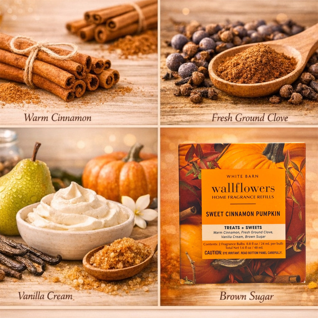 White Barn Sweet Cinnamon Pumpkin wallflowers Refill 4pack Treat &Sweets Home Fragrances Plugs