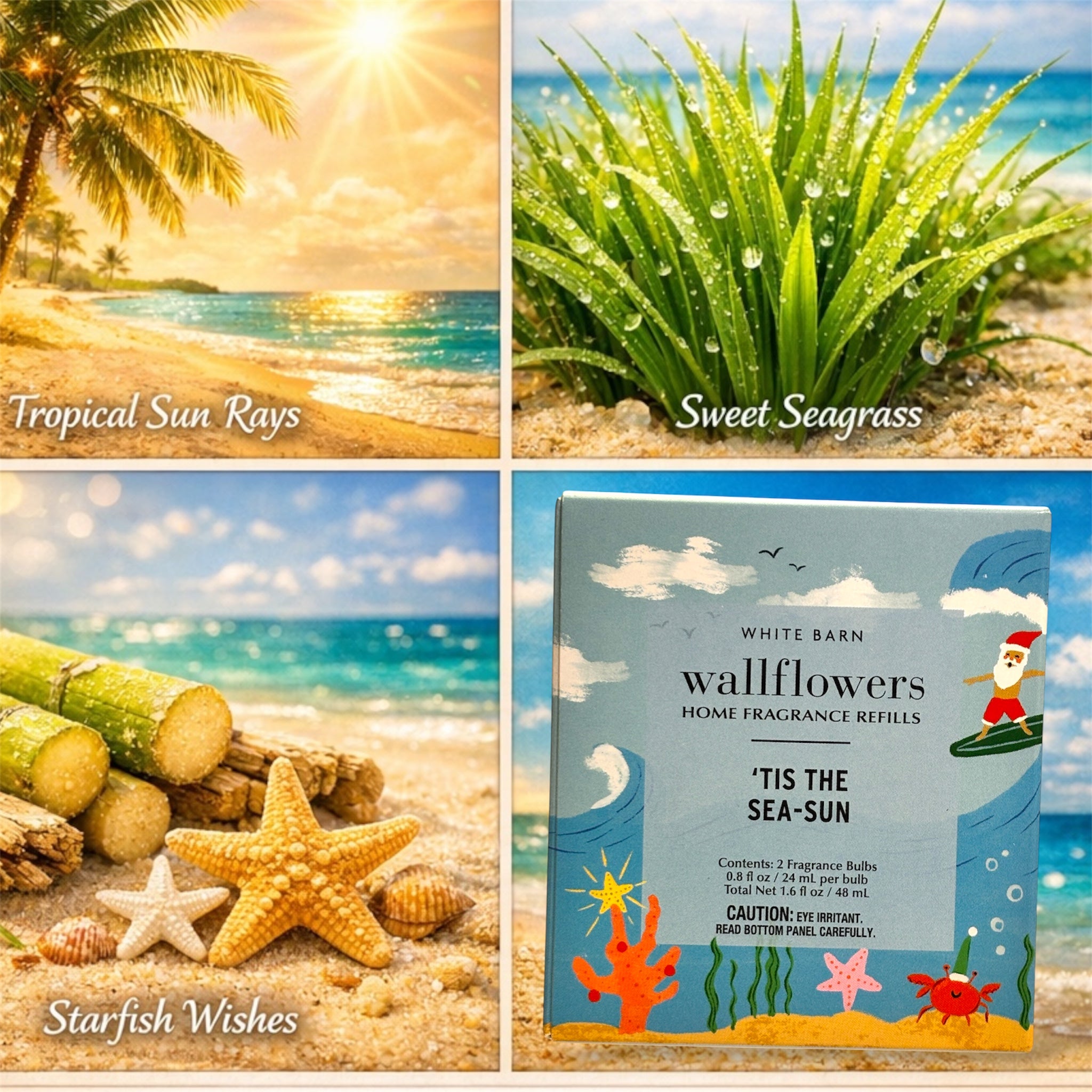 Tis the Sea-Sun White Barn Wallflowers Refill 4pack /Holiday Home Fragrances Plugs
