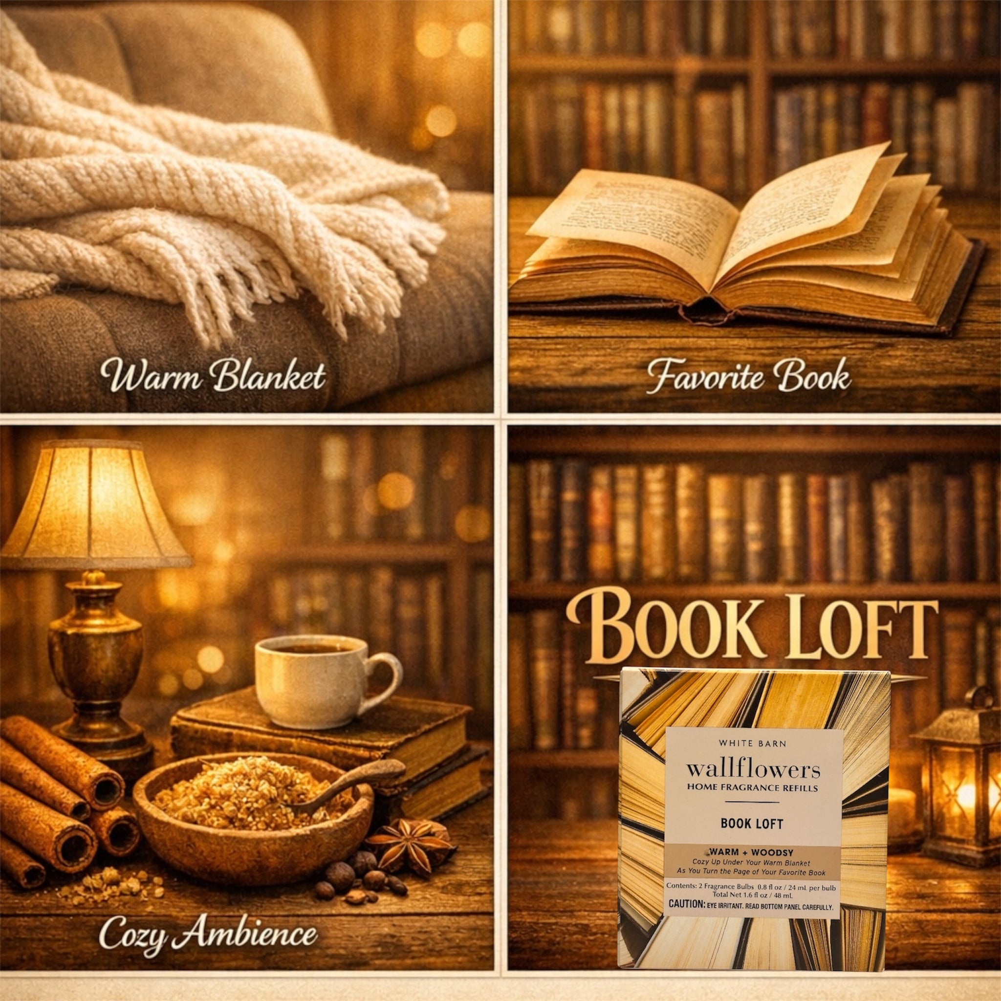 White Barn Book Loft Wallflowers  Refill 4pack Warm & Woodsy Home Fragrance Plugs