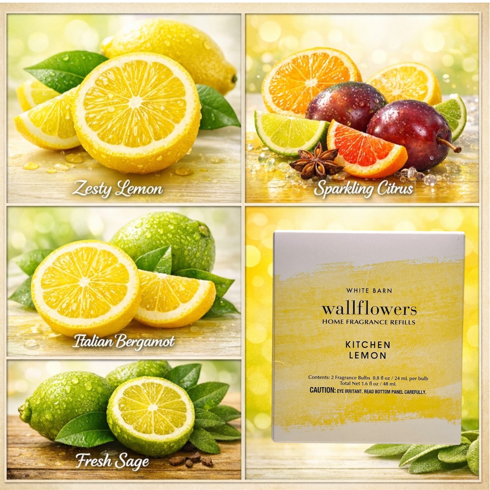 White Barn Kitchen Lemon wallflowers 4pack Citric Home Fragrance plugs