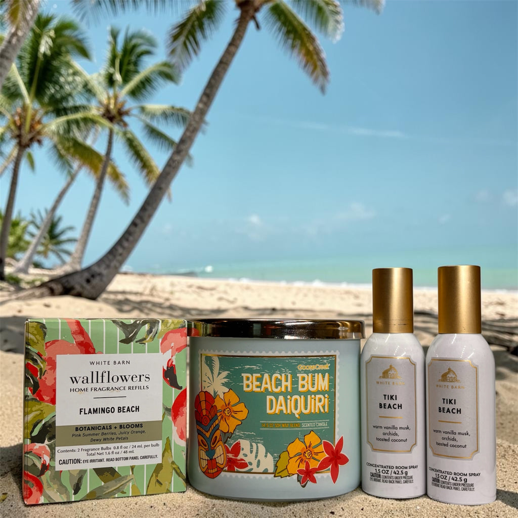 Tropical Beach Escape brings coastal vibes into your home with a curated trio of premium scents.