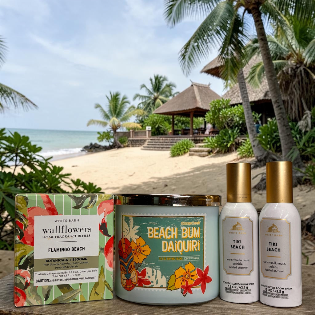 Tropical Beach Escape brings coastal vibes into your home with a curated trio of premium scents.