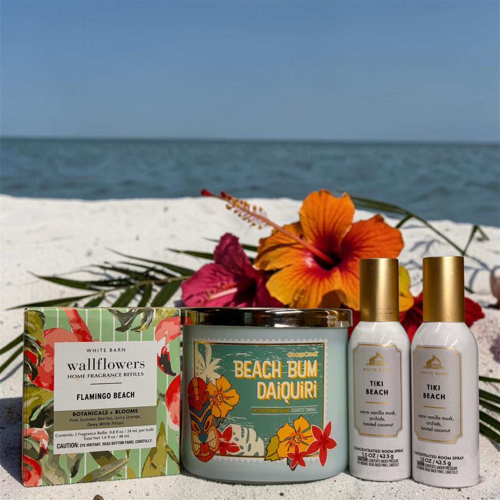 Tropical Beach Escape brings coastal vibes into your home with a curated trio of premium scents.