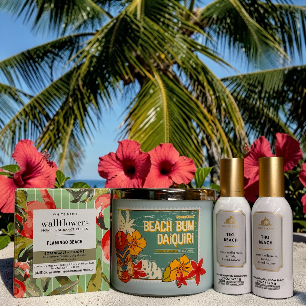Tropical Beach Escape brings coastal vibes into your home with a curated trio of premium scents.