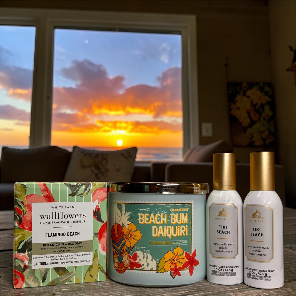 Tropical Beach Escape brings coastal vibes into your home with a curated trio of premium scents.
