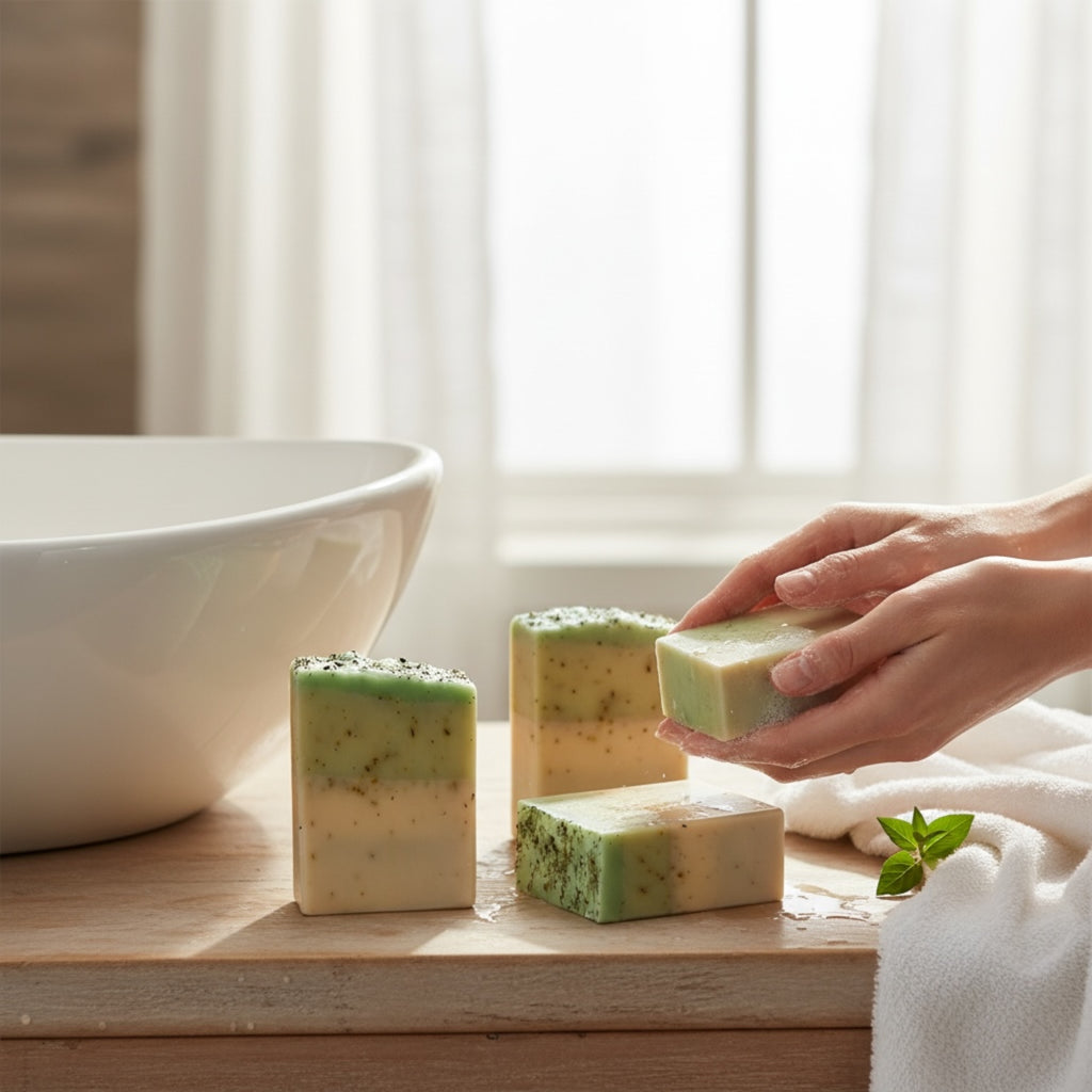 The Herbal Revive Peppermint & Goat's Milk Soap Bar, Nourishing, Cooling, with Dried Botanicals