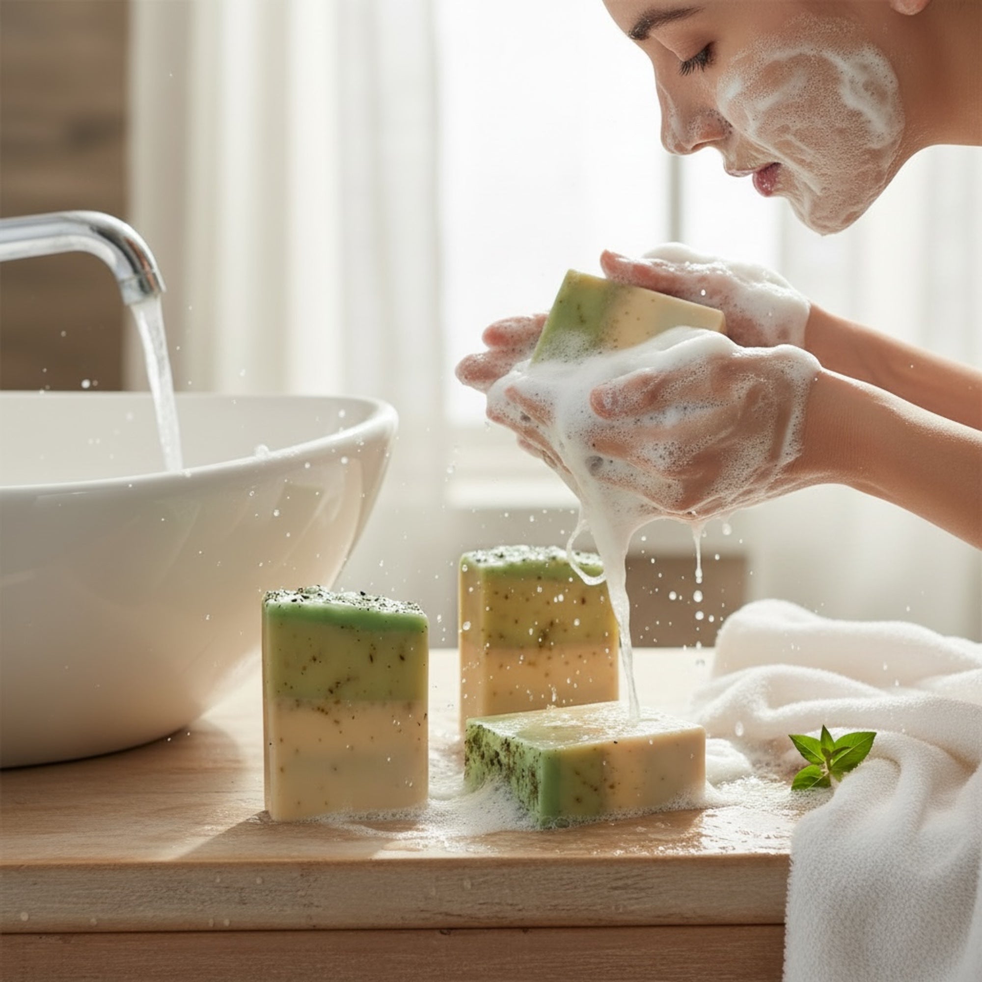 The Herbal Revive Peppermint & Goat's Milk Soap Bar, Nourishing, Cooling, with Dried Botanicals