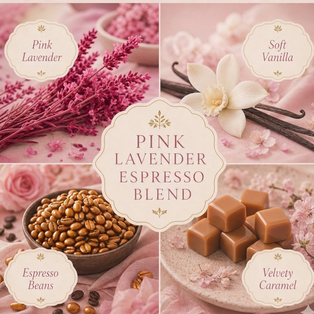 Pink Lavender & Espresso Handmade Candle Floral Coffee SCented Soy  Candle 3 Wick 12.5 oz