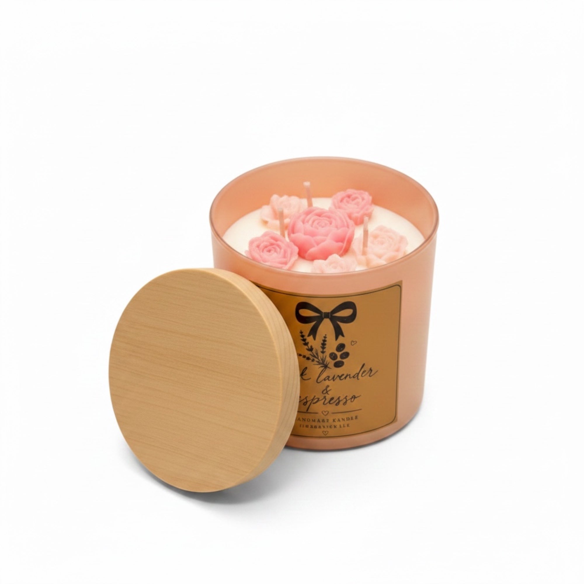 Pink Lavender & Espresso Handmade Candle Floral Coffee SCented Soy  Candle 3 Wick 12.5 oz