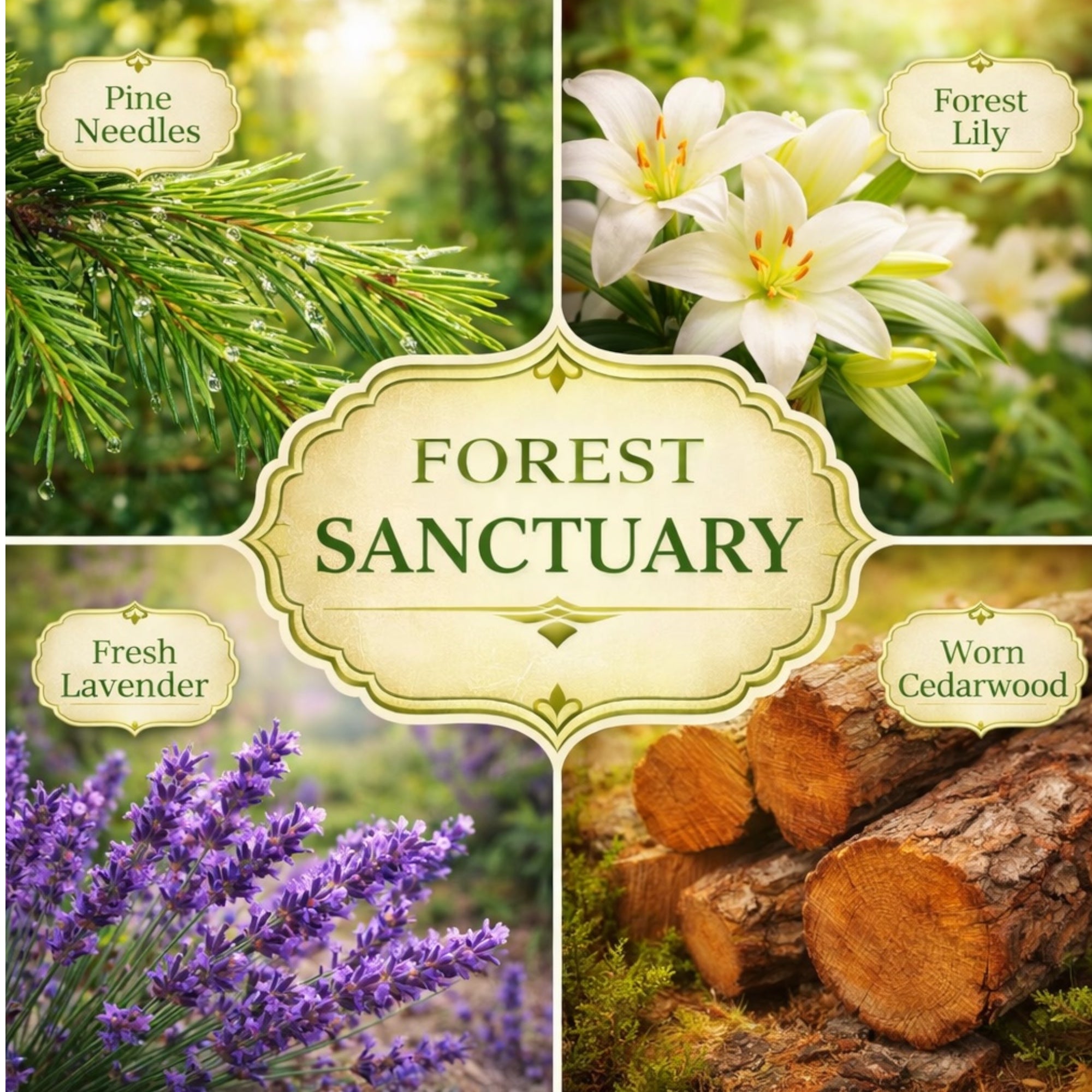 Forest Sanctuary Scented Candle, Soy Wax Blend, 14.5 oz, 3wick Pine Needles, Forest Lily, Fresh Lavender, Worn Cedarwood