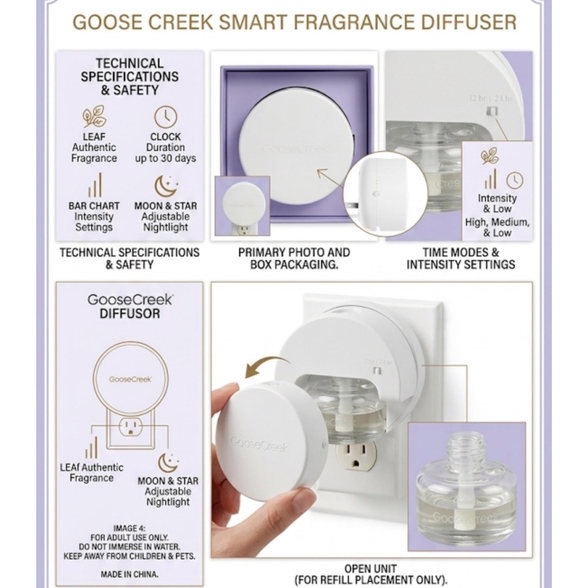 Smart Fragrance Diffuser with Georgia Peach Plug-in Refill, Adjustable Intensity, up to 30 Days
