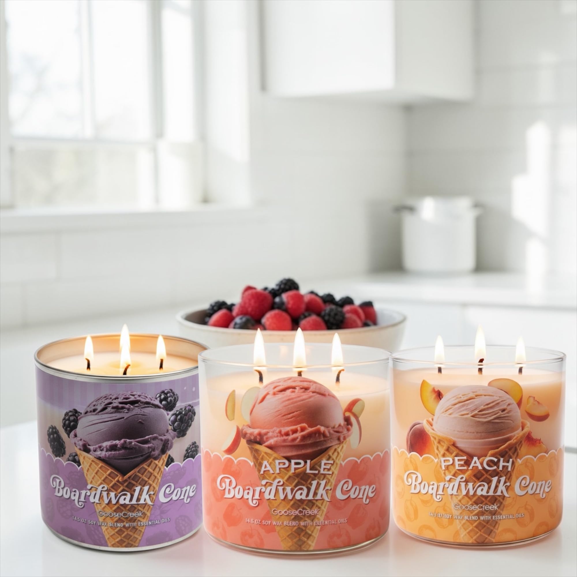 Boardwalk Cone Scented Candle, Soy Wax Blend with Essential Oils, 14.5 oz, Apples, Berry, and Peach Varieties