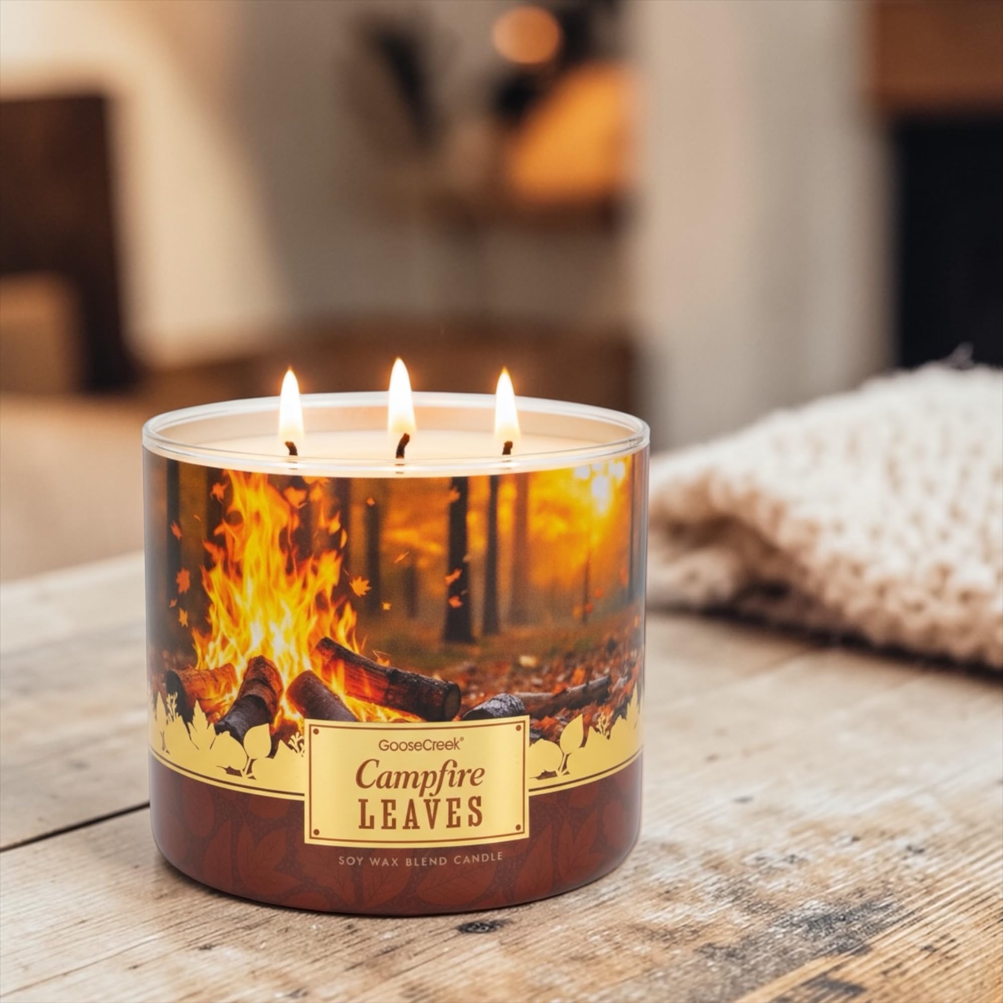 Campfire Leaves Soy Wax Blend Candle, 3-Wick, Brandied Apple, Charred Chestnuts, Fallen Leaves, Glowing Embers