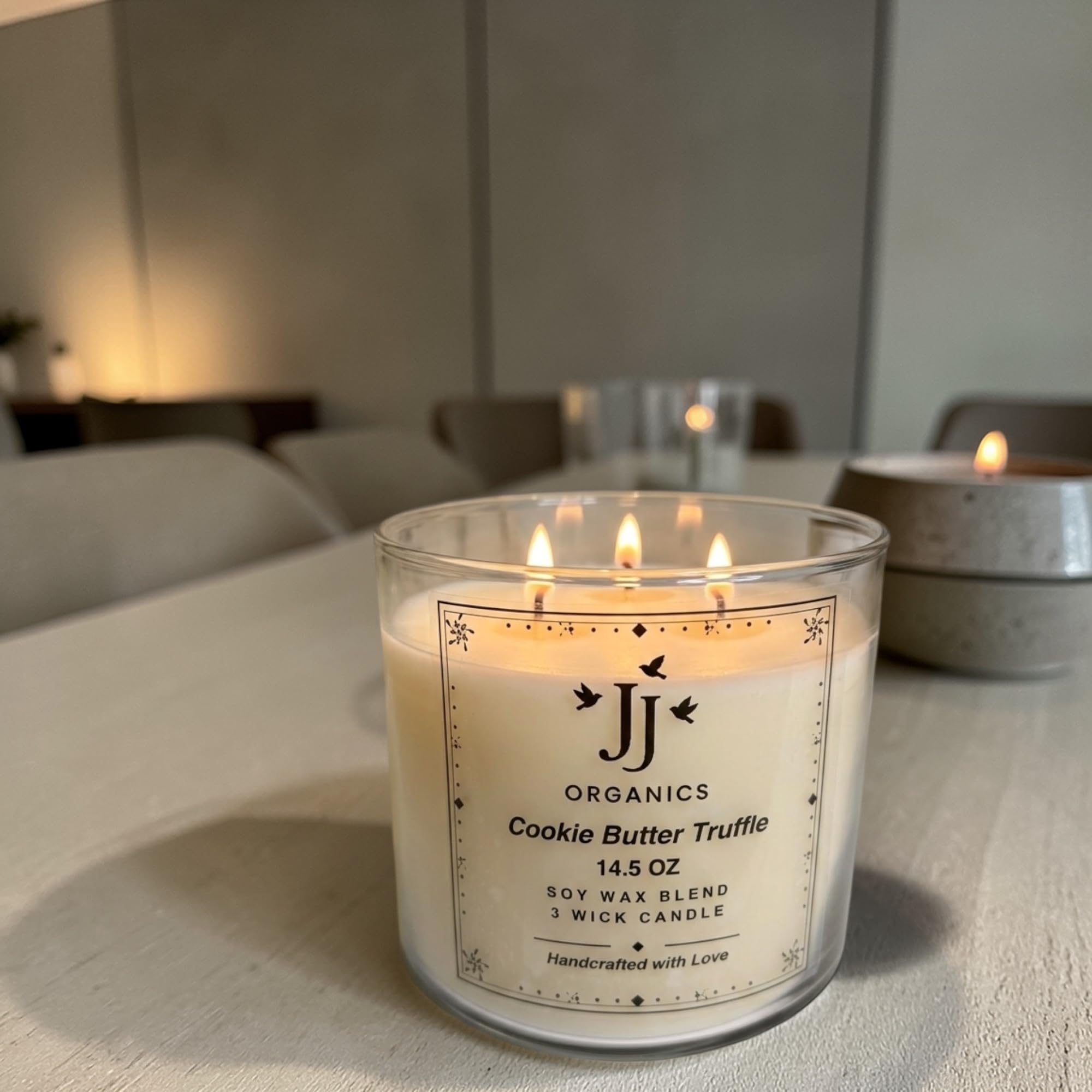 JJ Organics Cookie Butter Truffle Candle, Soy Wax Blend, 3 Wick, 14.5 oz, Handcrafted