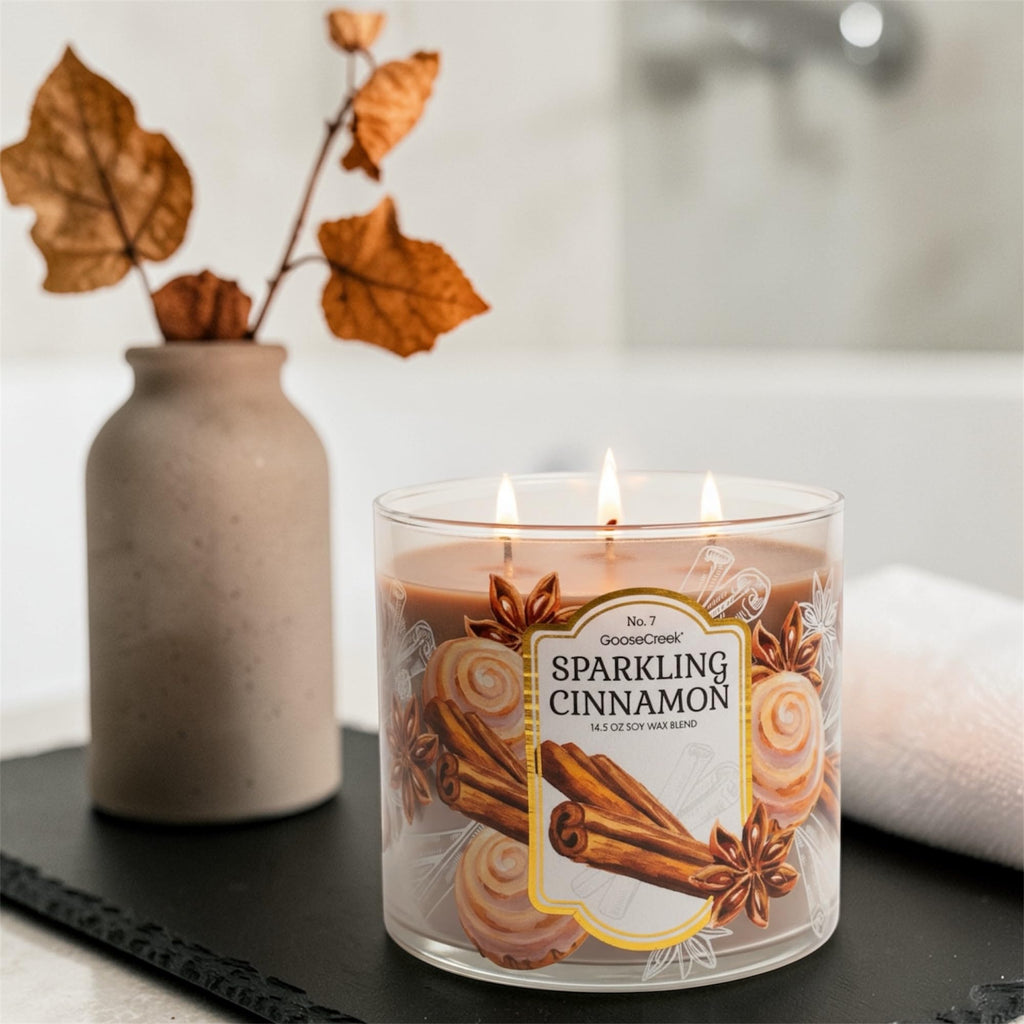 Sparkling Cinnamon Scented Candle, 14.5 oz Soy Wax Blend, with Goat Milk Soap Bar, Paraben Free, Cruelty Free