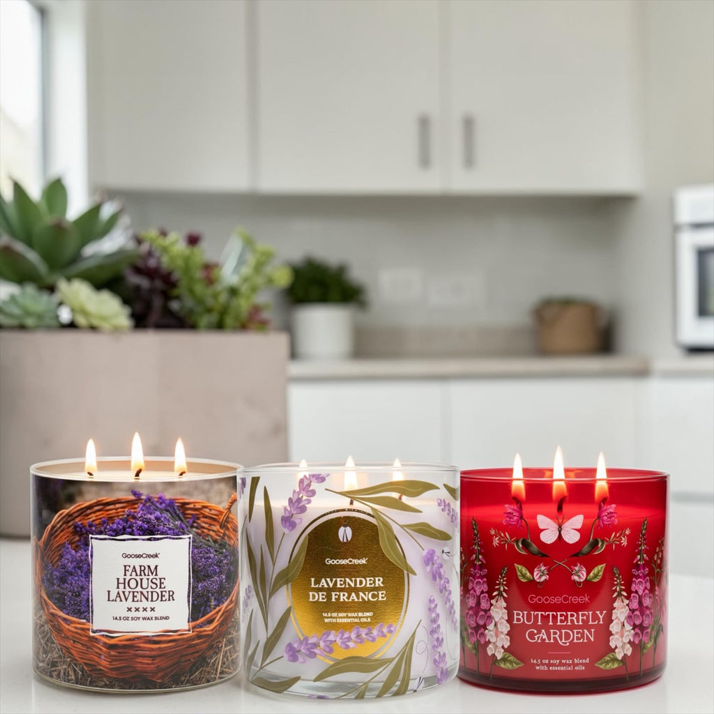 Butterfly Garden, Lavender de France & Farmhouse Lavender Scented Candles, Soy Wax Blend with Essential Oils, 14.5 oz