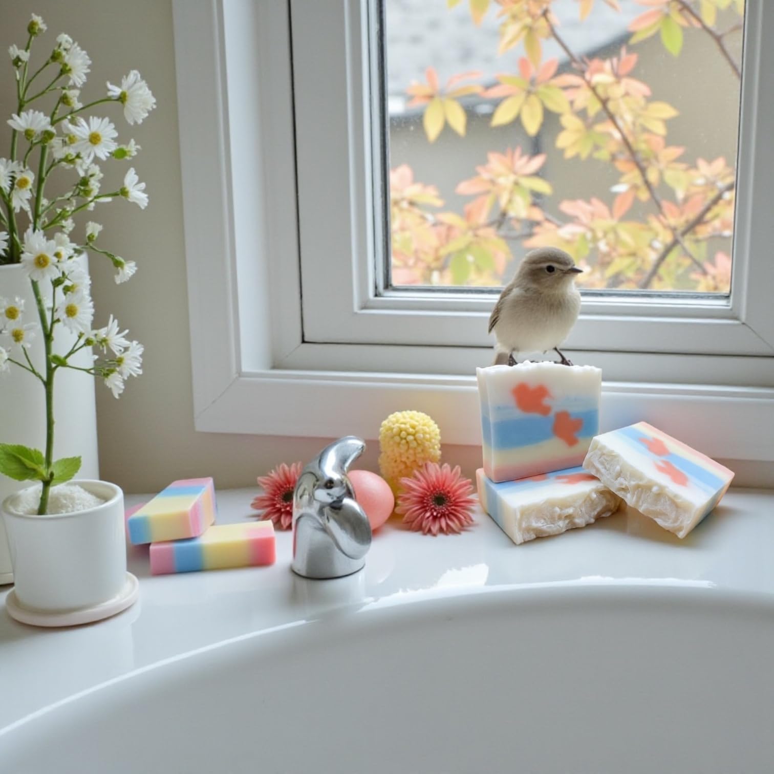 Handmade Artisan Soap Bars, Multi-Layered Decorative Design, Natural Bath Soap