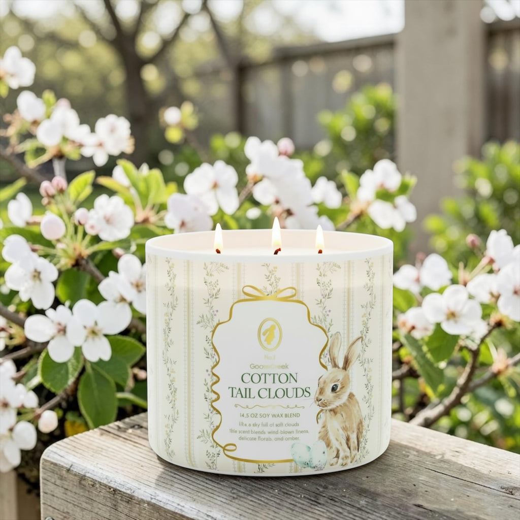 Cotton Tail Clouds Scented Candle, 14.5 oz Soy Wax Blend with Artisanal Soap Gift, Wind-Blown Linens and Delicate Florals