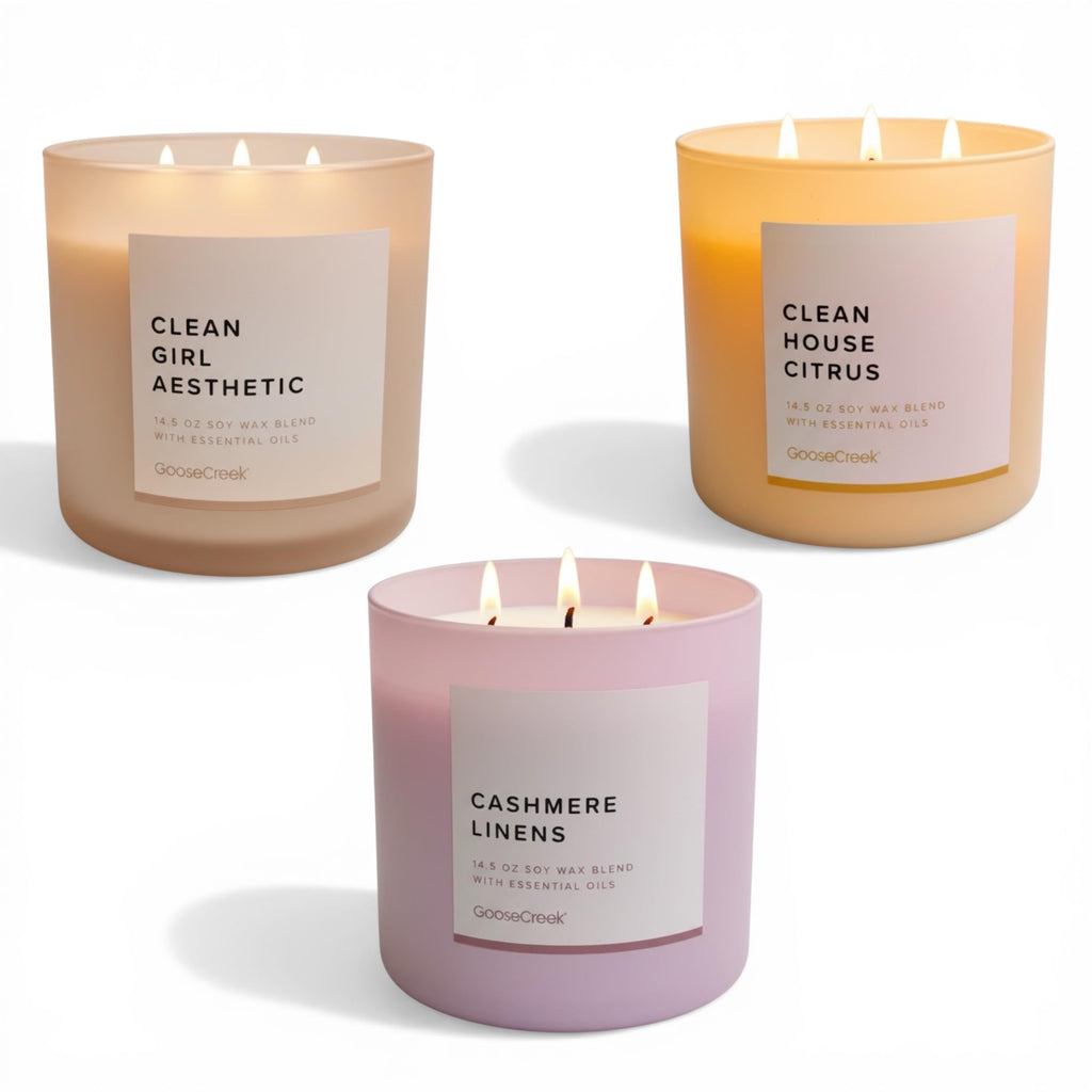 Soy Wax Blend Candle, 14.5 oz, with Essential Oils, Clean House Citrus, Cashmere Linens, Clean Girl Aesthetic