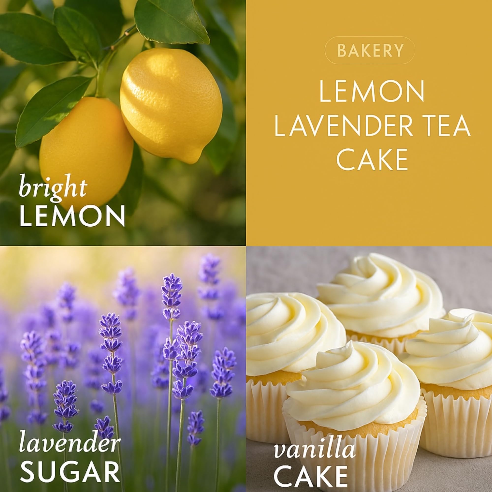 Lemon Lavender Tea Cake Scented Candle, 14.5 Ounce, 3 Wick, Round Glass Jar with Artisanal Soap Gift