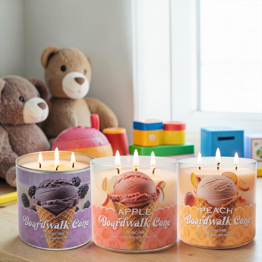 Boardwalk Cone Scented Candle, Soy Wax Blend with Essential Oils, 14.5 oz, Apples, Berry, and Peach Varieties