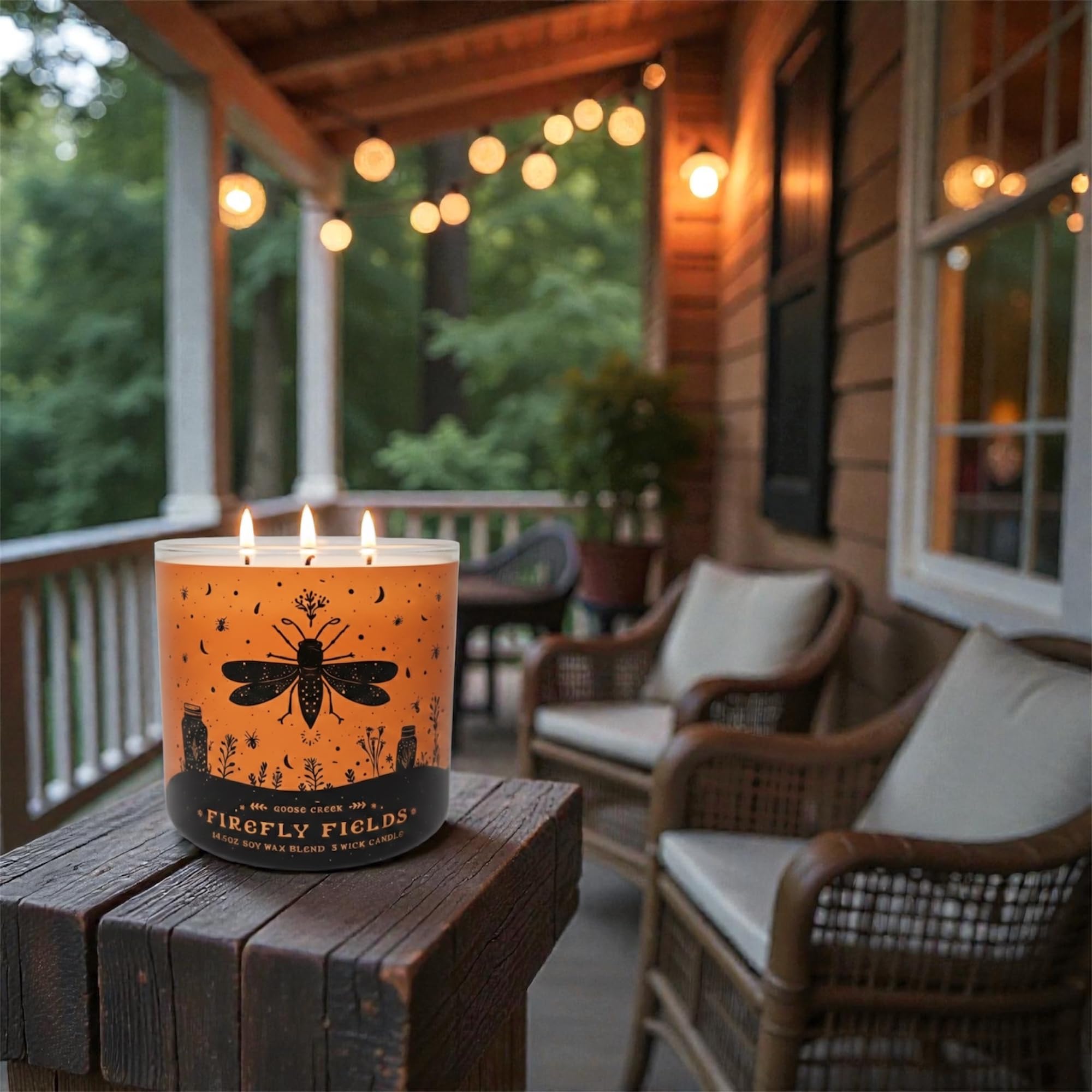 Goose Creek Firefly Fields Soy Wax Blend 3 Wick Candle, 14.5oz, Black Vanilla Scent & as a Gift Artisanal Shortcake soap.