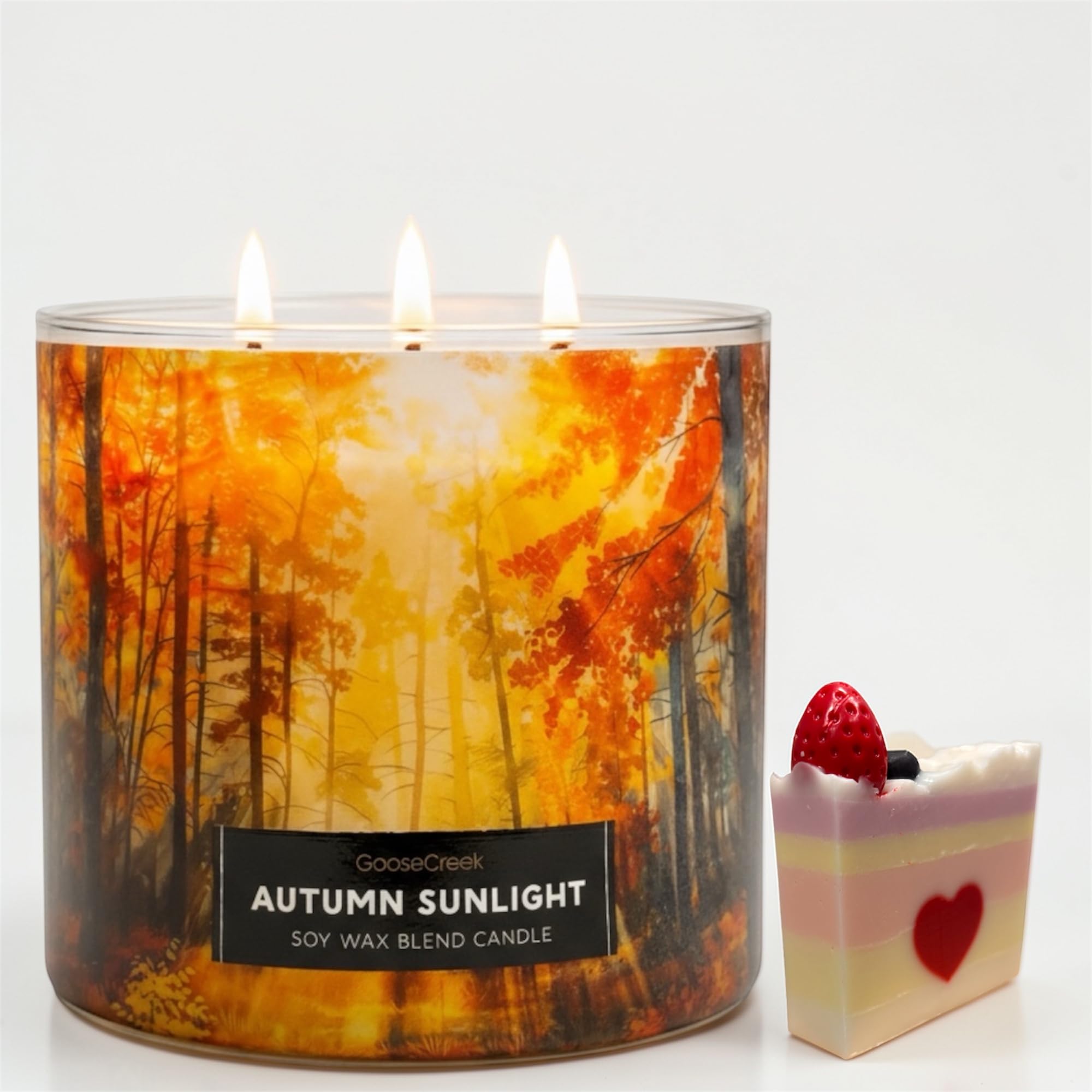 Autumn Sunlight Soy Wax Blend Candle, 3-Wick, Spiced Citrus, Cinnamon Stick, Warm Cardamom, Sunlit Foliage
