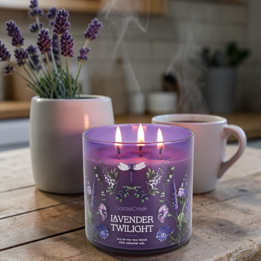 Lavender Twilight 3-Wick Candle, 14.5 oz Soy Wax Blend with Essential Oils, Sugared Lavender, Wild Blueberries & Fresh Spring Clouds