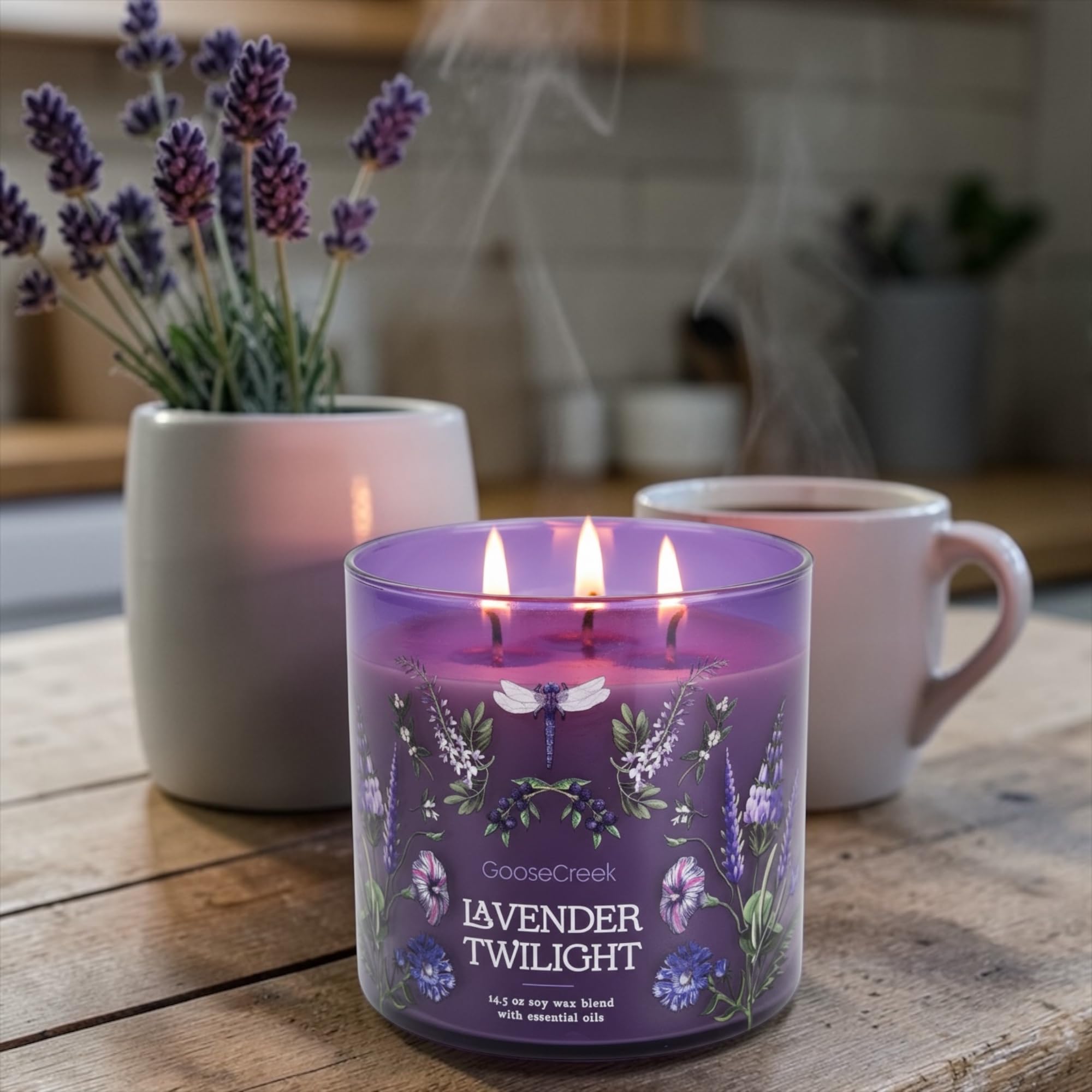 Lavender Twilight 3-Wick Candle, 14.5 oz Soy Wax Blend with Essential Oils, Sugared Lavender, Wild Blueberries & Fresh Spring Clouds