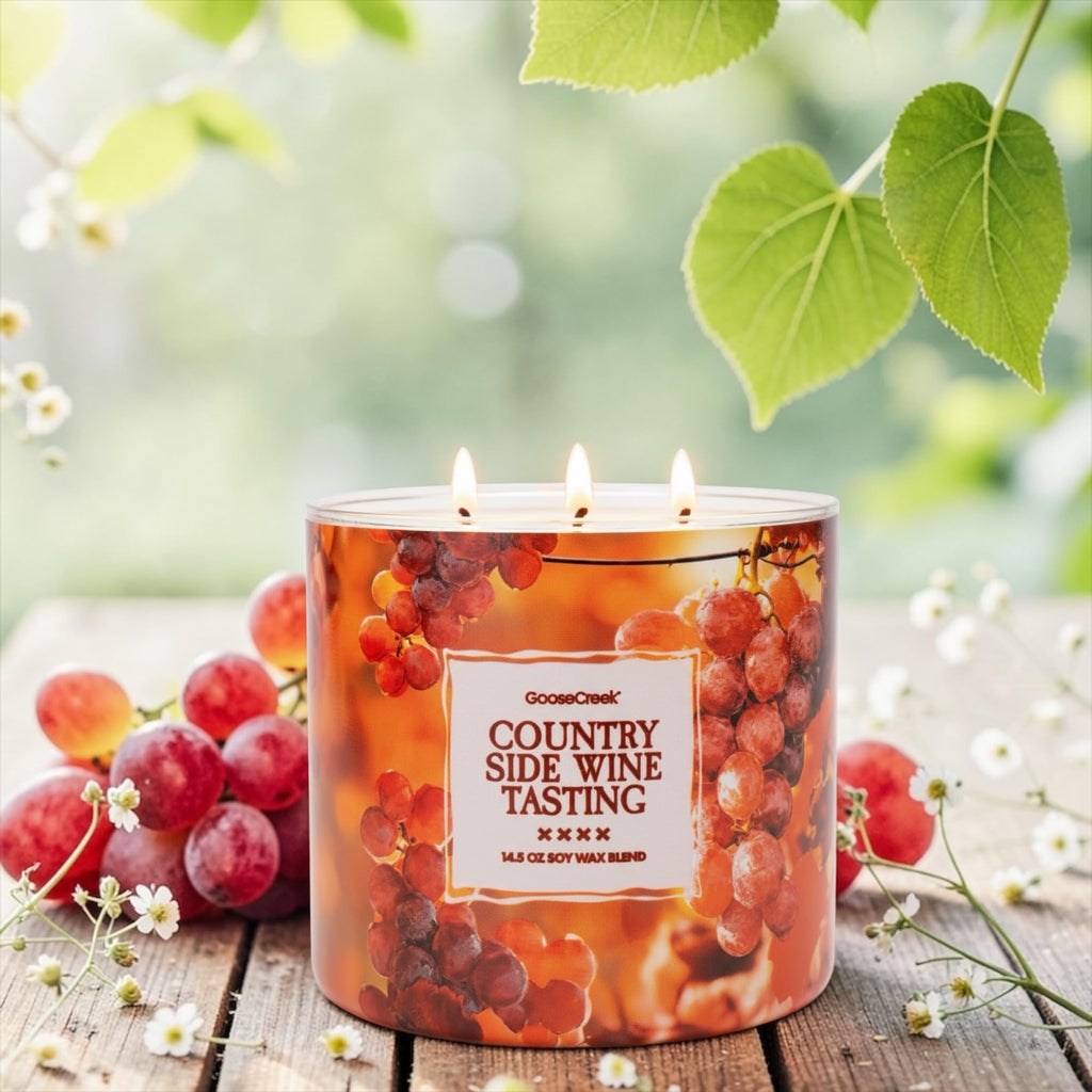 Country Side Wine Tasting 3-Wick Candle, Soy Wax Blend, Merlot, Cherry & Plum Scent, 14.5 oz