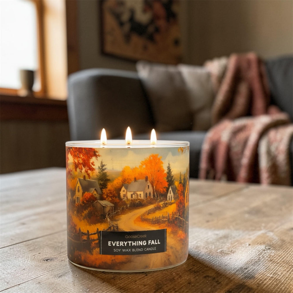 Everything Fall Soy Wax Blend Candle, 3-Wick, Apples Peel, Pumpkin, Autumn Spice and Cedarwood Scented
