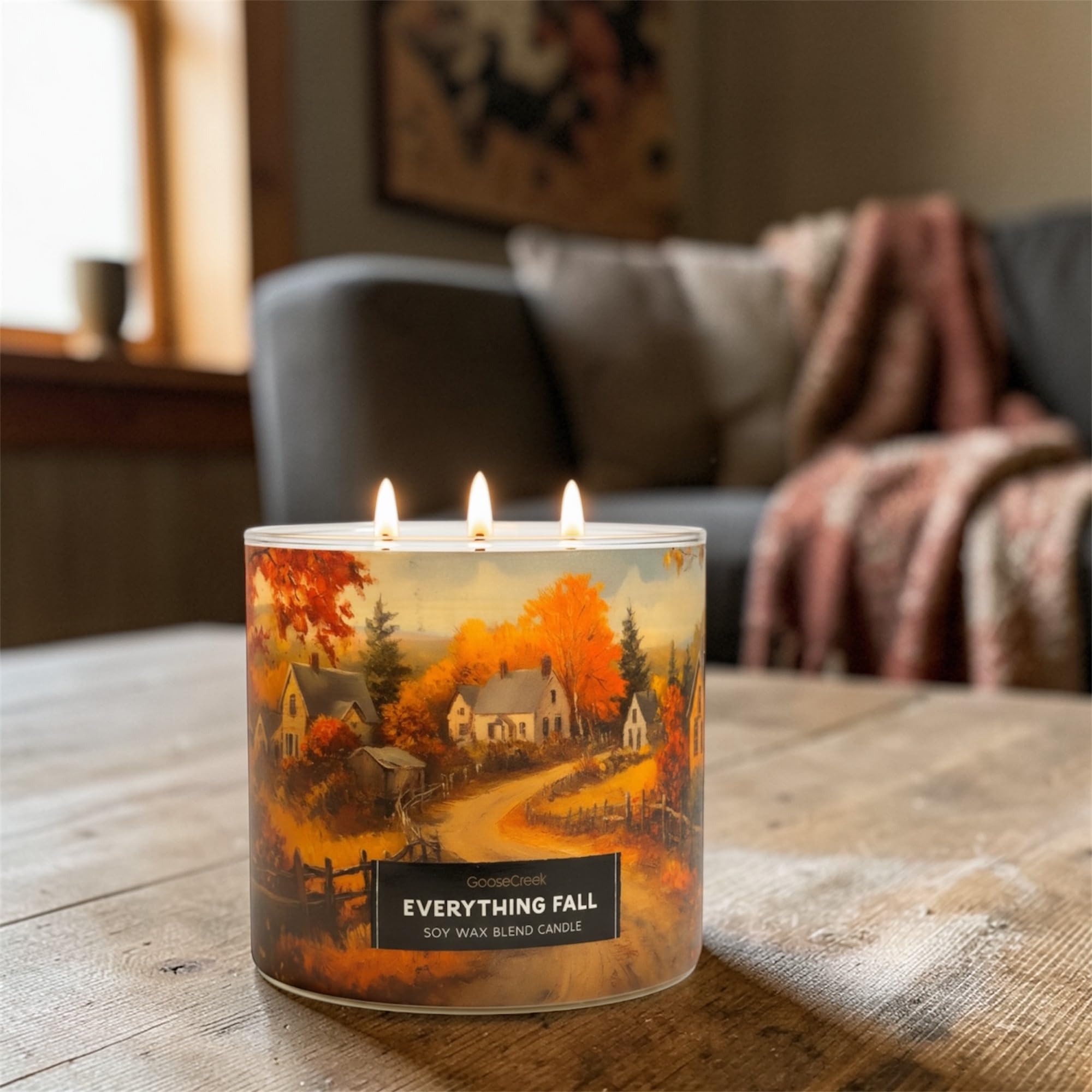 Everything Fall Soy Wax Blend Candle, 3-Wick, Apples Peel, Pumpkin, Autumn Spice and Cedarwood Scented